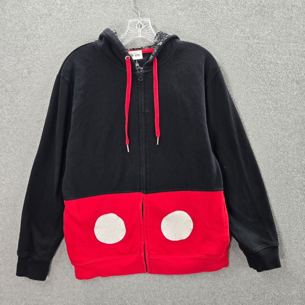 Disney Parks Women Sweatshirt Small Black Red Mickey Mouse Ears Hoodie Full Zip